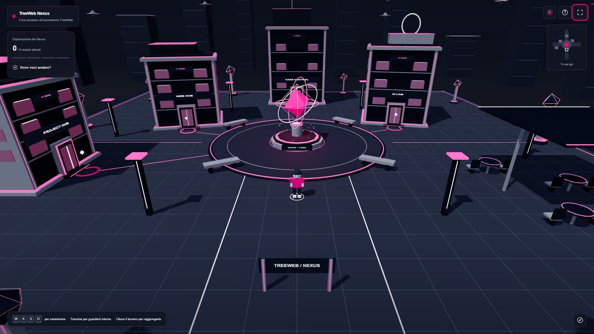 TreeWeb Nexus: moduli hi-tech, nucleo sospeso e connessioni luminose nei colori TreeWeb